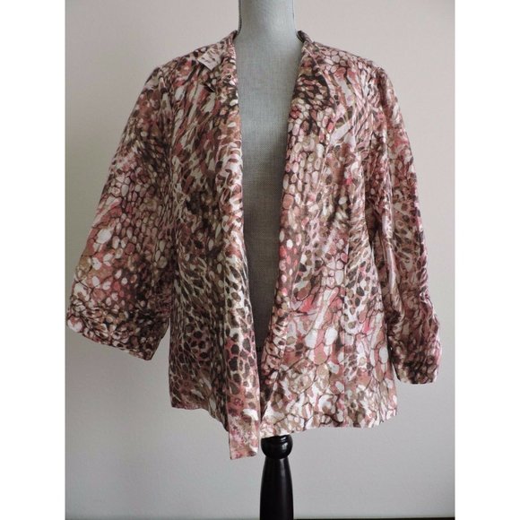 Chicos Blazer Sz 3 Career Lightweight Pink Brown Beaded Front - Picture 1 of 6